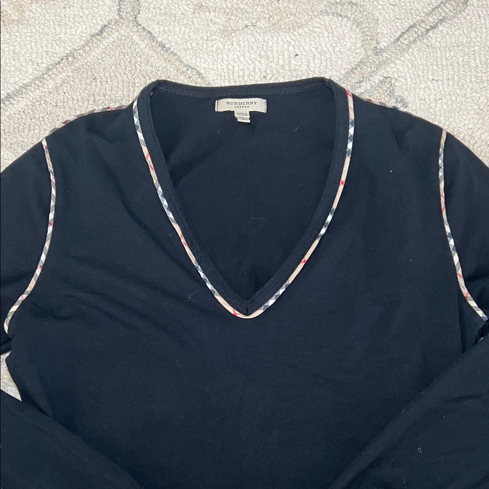 Burberry Black V-Neck Long Sleeve Top with Trim - Picture 2 of 6